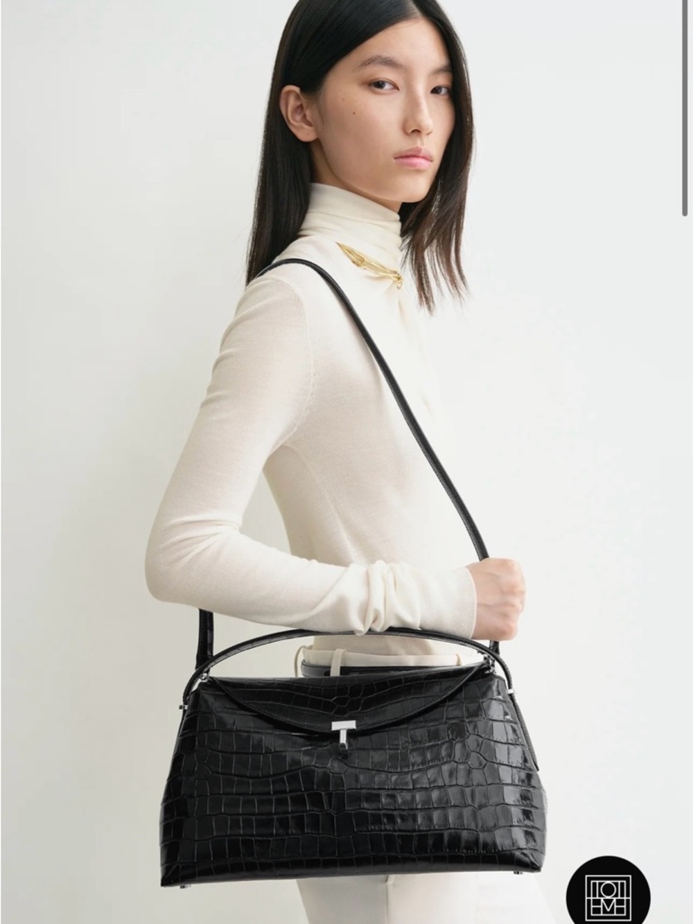 BRAND NEW! BLACK AND SILVER TOTEME T-lock croco-embossed top handle - Picture 16 of 16